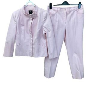Doncaster Vintage Pantsuit Buckle Neck Jacket Trousers Pink Cotton Blend Size 14